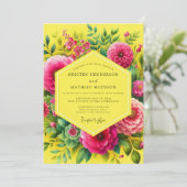 Hochzeit mit Zitronen-Vibrant-Flora Einladung (Stehend Vorderseite)