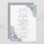 Hochzeit | Modern Seashells Violet Dusty Blue Einladung (Vorne/Hinten)