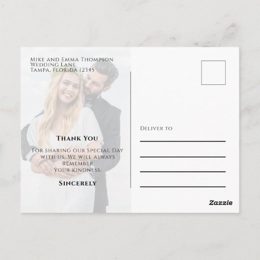 Hochzeit Modern Simple Trendy Minimalistisch Danke Postkarte (Rückseite)