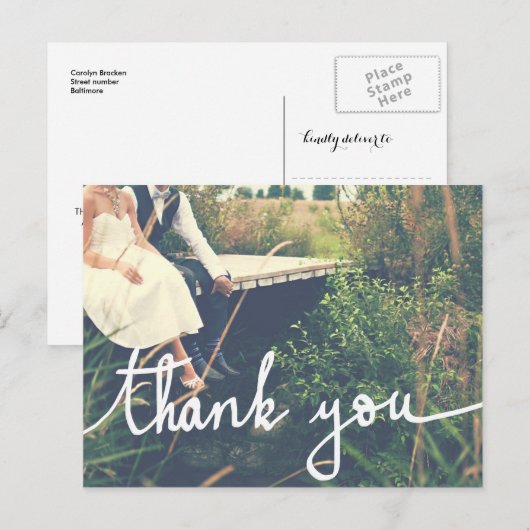 Hochzeit Modern Vielen Dank, dass Sie Script Coupl Postkarte (Vorne/Hinten)