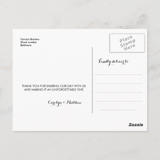 Hochzeit Modern Vielen Dank, dass Sie Script Coupl Postkarte (Rückseite)