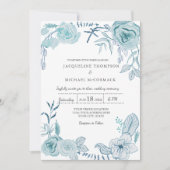 Hochzeit Moderne Aquarellblütenblüten in blauen Bl Einladung (Vorderseite)