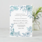 Hochzeit Moderne Aquarellblütenblüten in blauen Bl Einladung (Stehend Vorderseite)