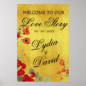Hochzeit Moderne Begrüßung Gold Elegante Blumen Or Poster (Vorne)