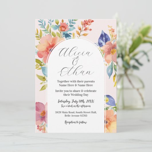 Hochzeit Moderne Blume Stilvolles Rosa Einladung (Stehend Vorderseite)