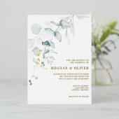 HOCHZEIT | Moderne Elegante Eukalyptus Grüne Folieneinladung (Stehend vorne)