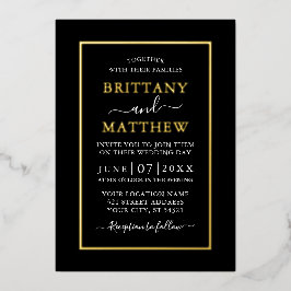 Hochzeit Moderne Elegante Schwarz-weiß Gold Folieneinladung