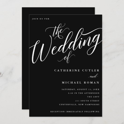 Hochzeit, Moderne Geblüht Schrift Einladung (Vorne/Hinten)