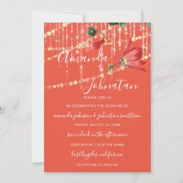 Hochzeit Moderne Monogram Vivid Coral Lights Gold Einladung