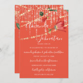 Hochzeit Moderne Monogram Vivid Coral Lights Gold Einladung (Vorne/Hinten)