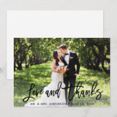 Hochzeit Moderne Pinselschrift Liebe und Dank Foto Dankeskarte (Vorne/Hinten)