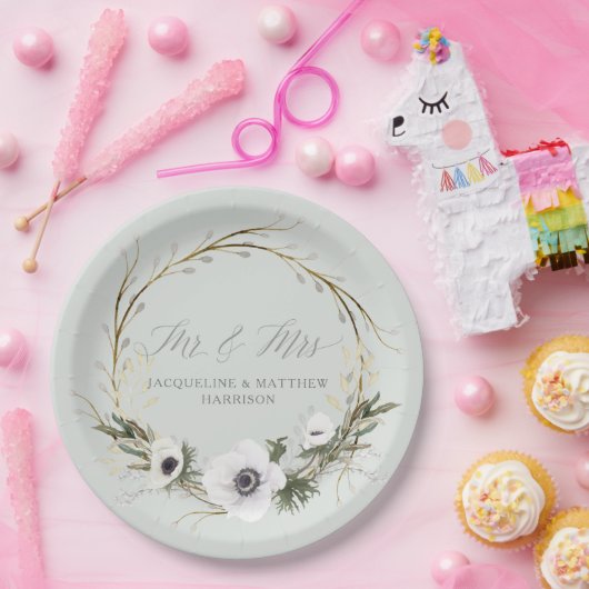 Hochzeit Moderne rustikale BOHO Wreath Anemone Wre Pappteller (Party)