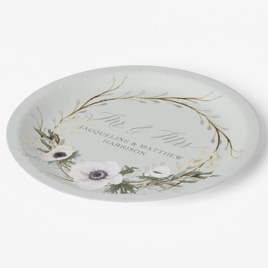 Hochzeit Moderne rustikale BOHO Wreath Anemone Wre Pappteller (Schrägansicht)