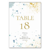 HOCHZEIT | Moderne Spritzer mit blauen und goldene Tischnummer (Rückseite)