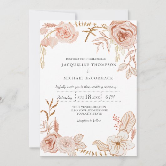 Hochzeit Moderne Wasserfarbe Blüte im Grünen Rosa Einladung