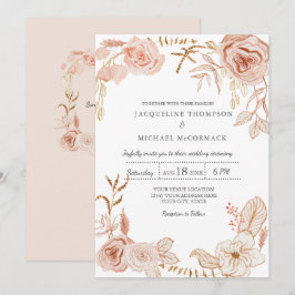 Hochzeit Moderne Wasserfarbe Blüte im Grünen Rosa Einladung