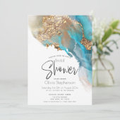 Hochzeit | Moderner Abstrakter Aquamariner Marmora Einladung (Stehend Vorderseite)