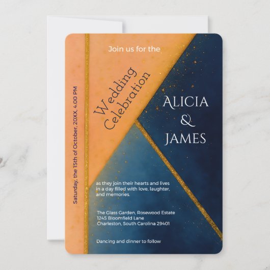 Hochzeit moderner geometrischer Korallenriffe Einladung (Vorderseite)