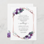 Hochzeit moderner geometrischer Lila Blumengärten Einladung (Vorne/Hinten)
