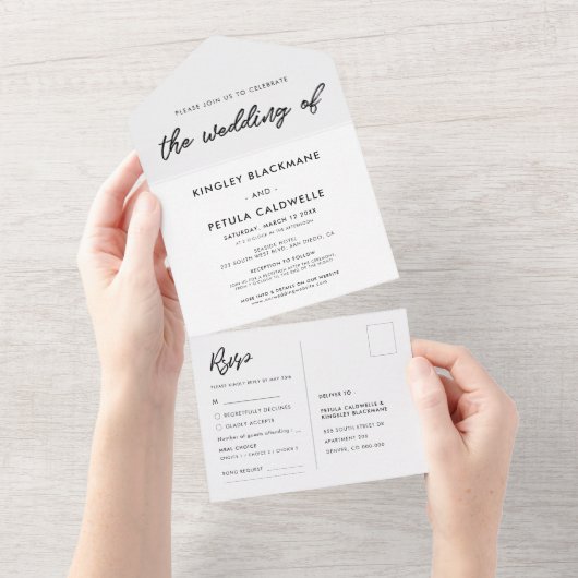 Hochzeit moderner Typografie All In One Einladung (Abreißen)