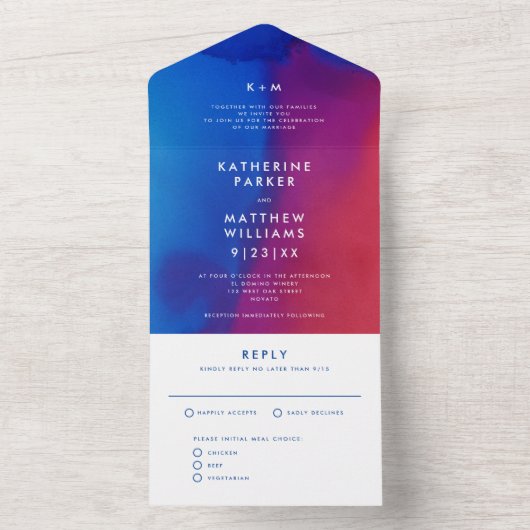 Hochzeit moderner Wasserfarben All In One Einladung (Innen Boden)