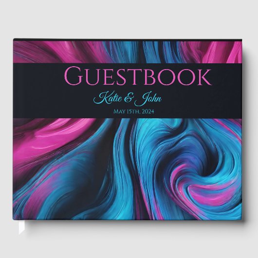 Hochzeit Modernes Abstrakt-Blau und Rosa- Gästebuch (Vorderseite)