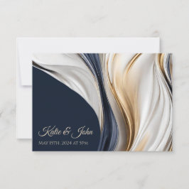 Hochzeit Modernes Abstrakt- Blau Weiß und Gold RSVP Karte