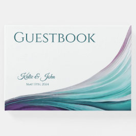 Hochzeit Modernes, Abstrakt-Lila und Aquamarin- Gästebuch