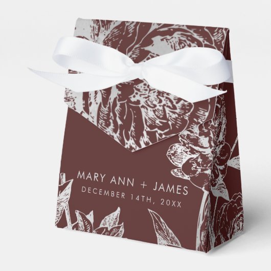 Hochzeit Modernes einfaches, florales Silberburgun Geschenkschachtel (Vorderseite)