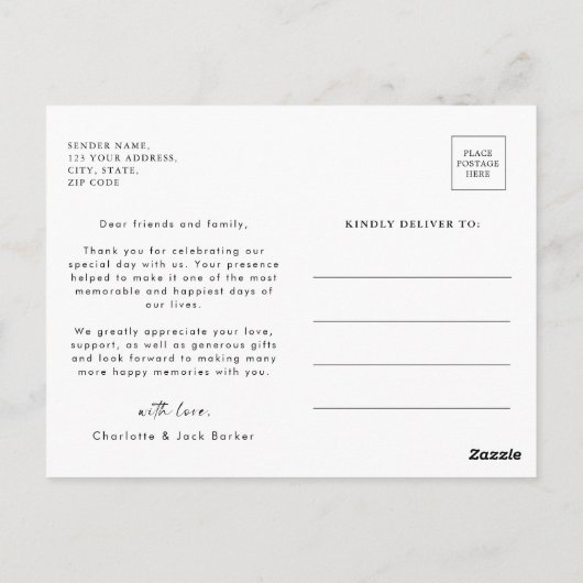 Hochzeit Modernes Foto Vielen Dank Postcard Postkarte (Rückseite)