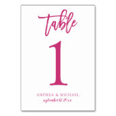 Hochzeit Modernes Lässig | Pinselschrift (Magenta) Tischnummer (Rückseite)