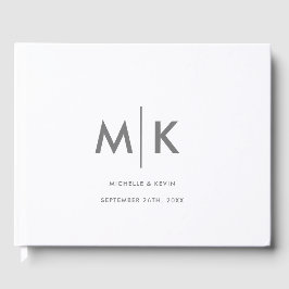 Hochzeit Modernes, luxuriöses Monogramm Grau Weiß Gästebuch