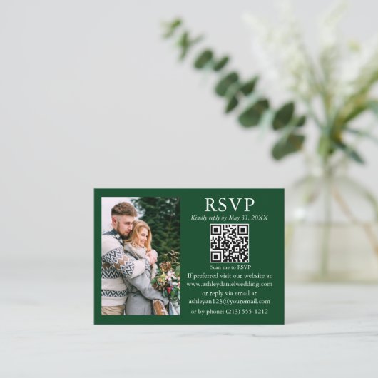 Hochzeit Modernes Minimalistisches Foto Green QR U Begleitkarte (Stehend Vorderseite)