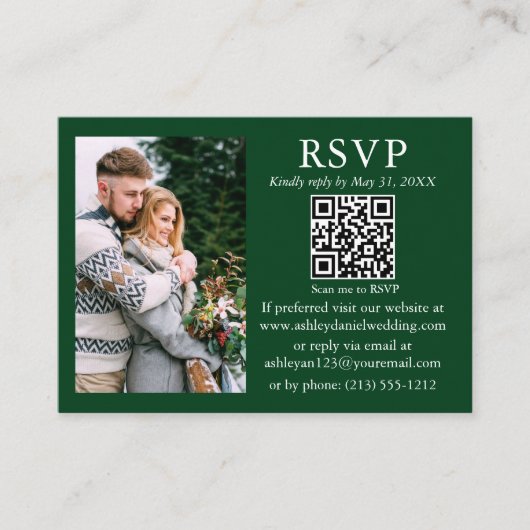 Hochzeit Modernes Minimalistisches Foto Green QR U Begleitkarte (Vorderseite)