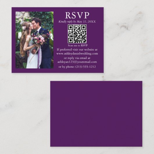 Hochzeit Modernes Minimalistisches Foto Lila QR UA Begleitkarte (Vorne/Hinten)