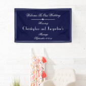 Hochzeit Modernes Vintages Navy Blue Willkommen Banner (Insitu)