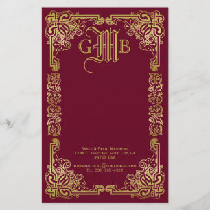 Hochzeit Monogram Classic Gold Frame Burgund Briefpapier