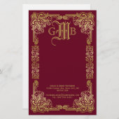 Hochzeit Monogram Classic Gold Frame Burgund Briefpapier (Vorne/Hinten)