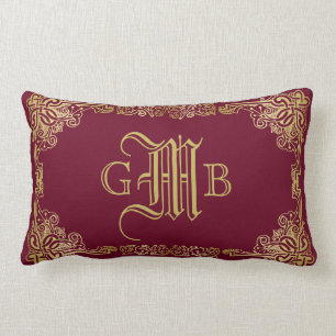 Hochzeit Monogram Classic Gold Frame Burgund Lendenkissen