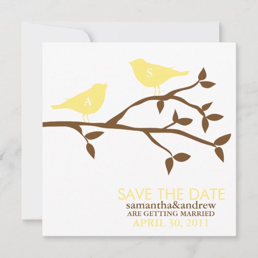 Hochzeit Monogram Liebesvögel Save the Date (Vorderseite)