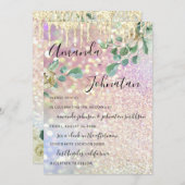 Hochzeit Monogram Tropfens Florals Mint Glitzer Ro Einladung (Vorne/Hinten)