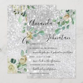 Hochzeit Monogram Tropfens Florals Mint Glitzer Si Einladung