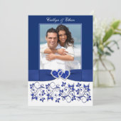 Hochzeit | Monogramm | Blau, weiß | Floral | FOTO Einladung (Stehend Vorderseite)