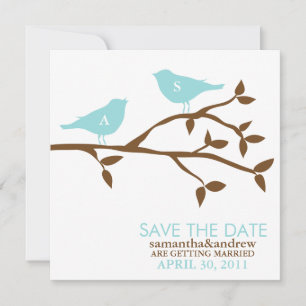 Hochzeit Monogramm Liebesvögel Save the Date Einladung