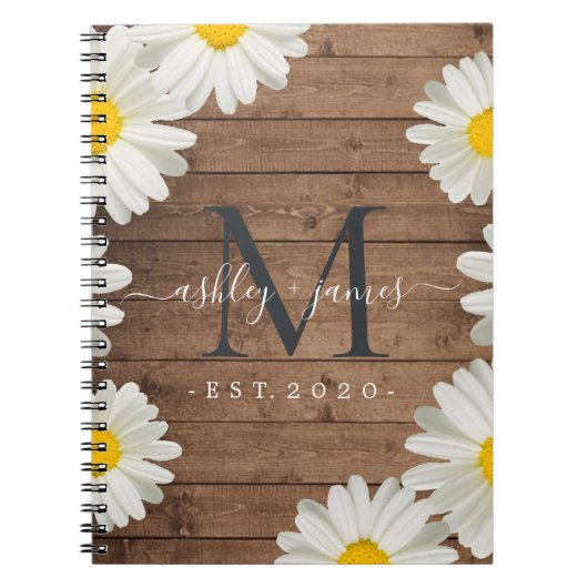 Hochzeit Mr. Monogram Daisies Floral Rustic Wood Notizblock (Vorderseite)