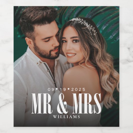 Hochzeit Mr. & Mrs. Foto Weinetikett (Einzelnes Label)