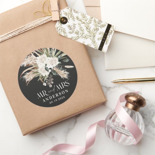 Hochzeit Mr. Pampas Gras, eucalyptus botanisch Runder Aufkleber (Schenken)