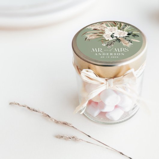 Hochzeit Mr. Pampas Gras, eucalyptus botanisch Runder Aufkleber