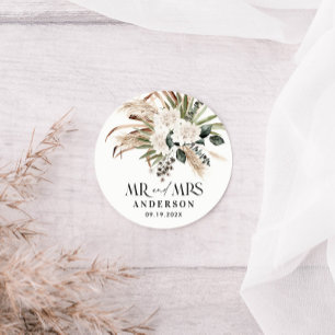 Hochzeit Mr. Pampas Gras, eucalyptus botanisch Runder Aufkleber