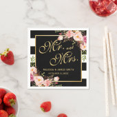 Hochzeit Mr. und Mrs. Floral Gold Rahmen Streifen Serviette (Beispiel)